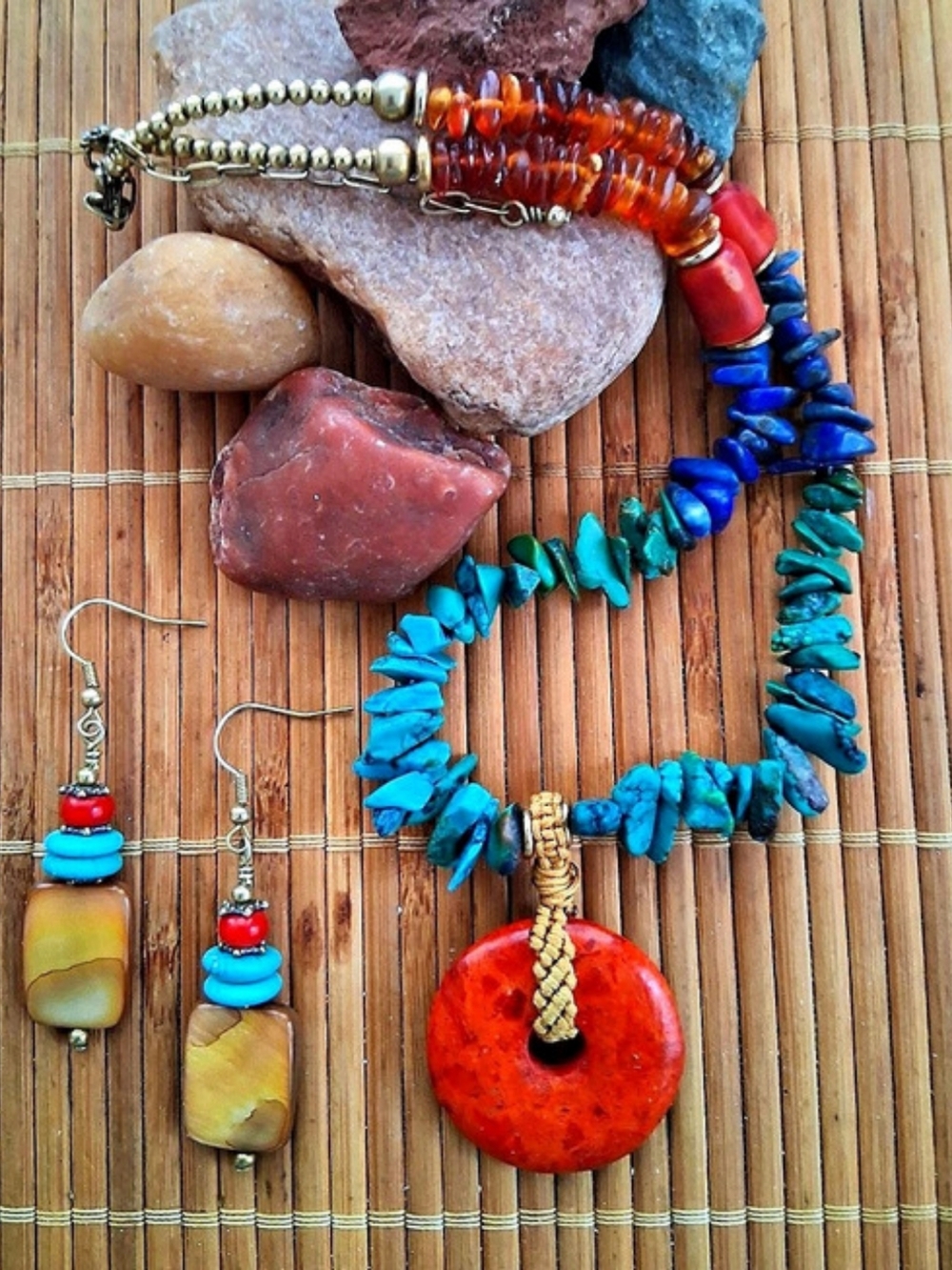 Coral, Turquoise Magnesite Lapis Lazuli & Amber Necklace